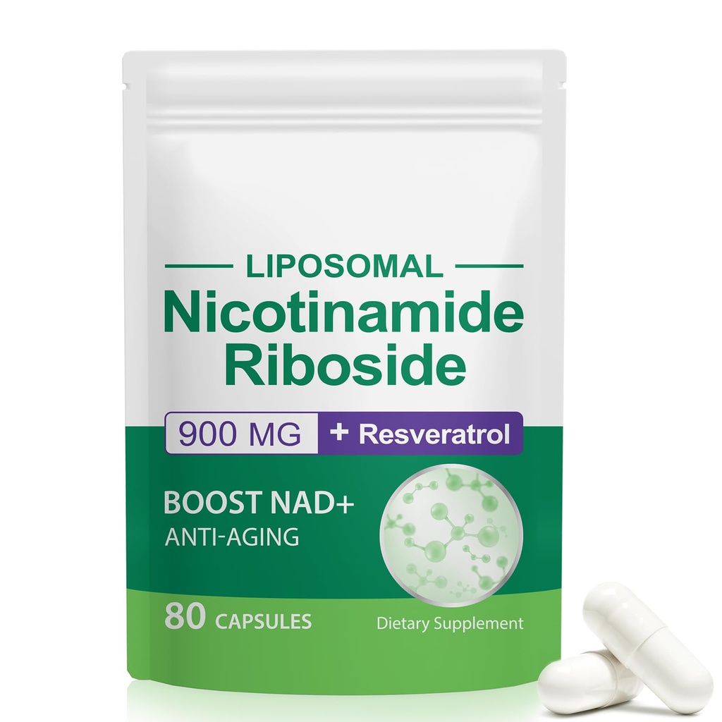 NAD Supplement, NAD+ Nicotinamide Riboside Resveratrol 900mg, Dieetsupplement voor gezonde Cellulaire Functie, NAD+ Brandstoffen Cellular Defense en Cctivates Anti-Aging Genes 80 Capsules
