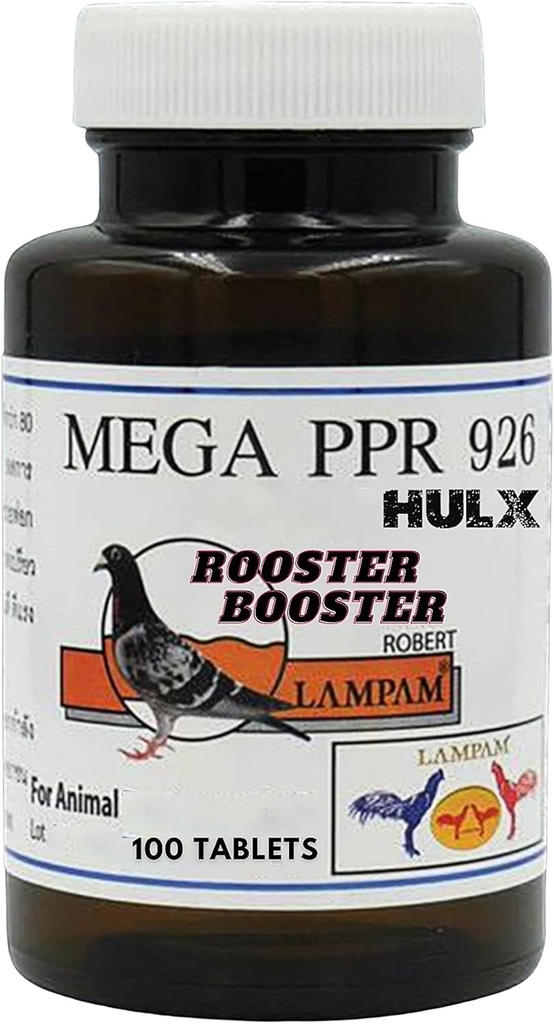 HULX MEGA PPR 926 100 Tablets, Rooster Booster Vitamins Health Chicken Supplement Vitamin B Complex & 80 Type Herbal Extract Support Blood, Endurance Energy Power Feed Bird Hen Food