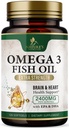 Omega 3 Visoliesupplementen 2400 mg - Triple Strength Omega3 - EPA & DHA met essentiële vetzuren - Natural Immune, Brain & Heart Health Support - Burpless, Lemon Flavor, Wild Caught - 120 Softgels