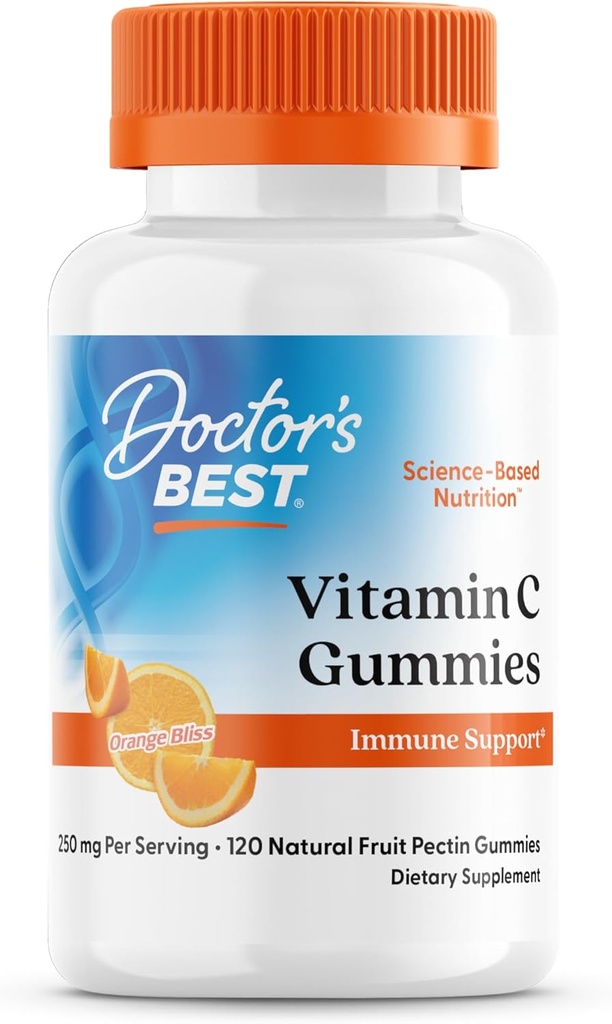 Doctor's Best, Vitamine C Gummies 250mg per Dienende Grote Proeverij Immune Hersen Ogen Hart Circulatie Antioxidant Ondersteuning Natuurlijke pectine Vegan Gluten Vrije CT, Fruit, 120 Tellen