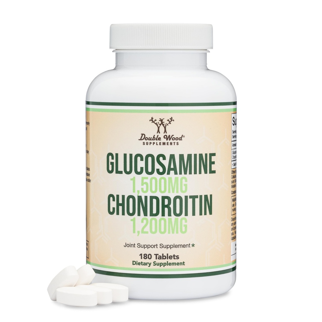 Glucosamine Chondroïtine Drievoudige sterkte (1.500mg Glucosaminesulfaat, 1.200mg Chondroïtine) 180 tabletten, twee maanden levering (Joint Support Supplement) Glutenvrij, niet-GMO door dubbel hout