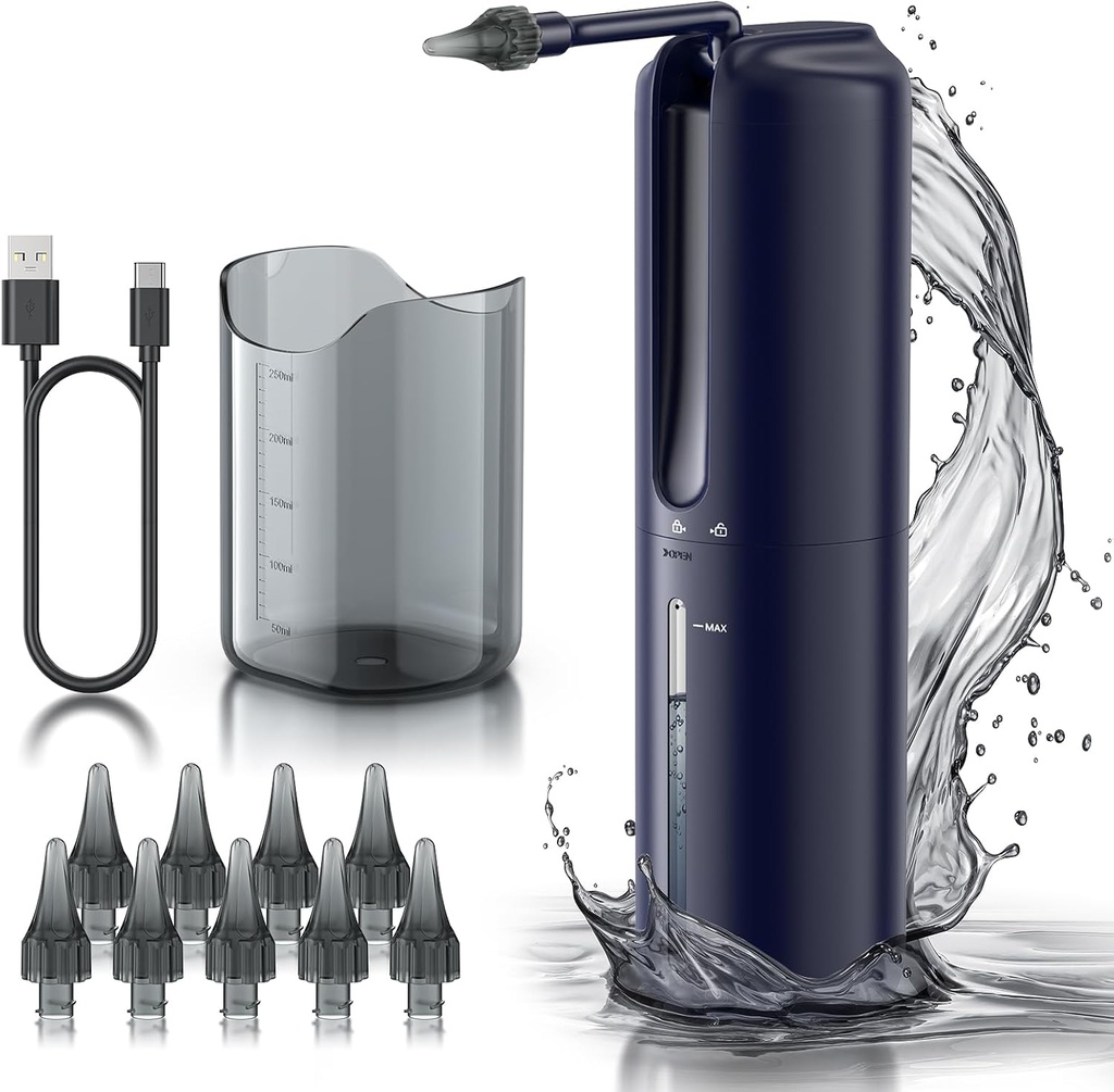 Oorwas verwijderen - Elektrische oor besproeiing Vlissend systeem, water aangedreven oorreiniger met 4 drukmodi, veilige en effectieve oorreiniging gereedschap, waterbestendig USB oplaadbaar (blauw)