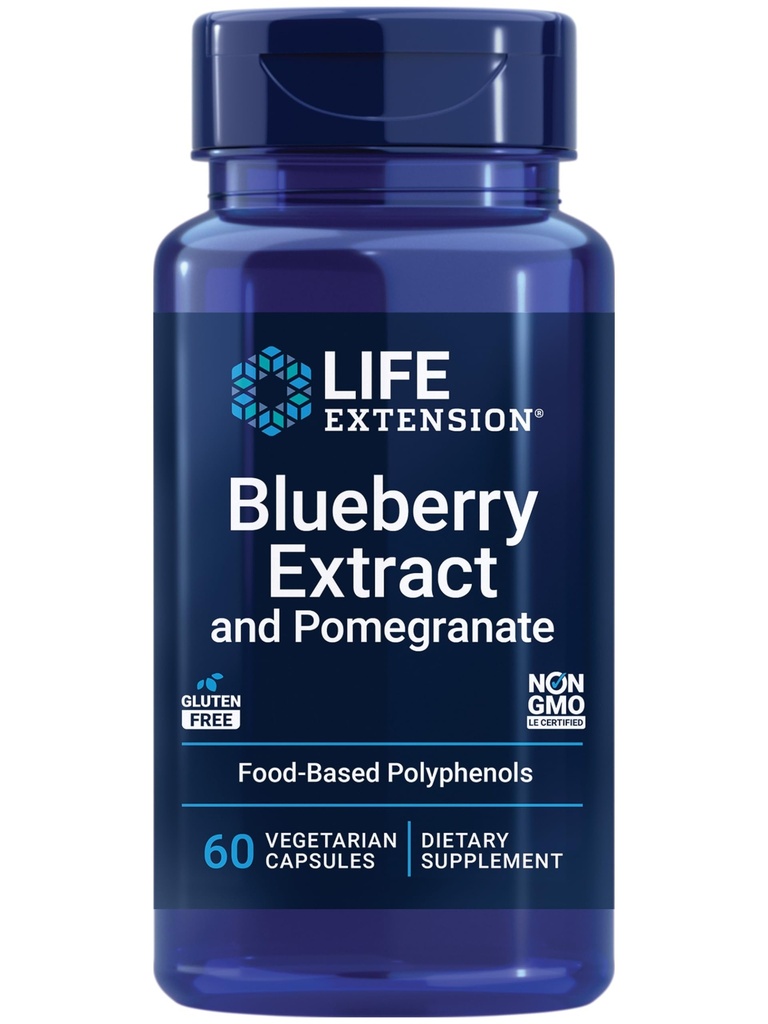 Prolongation de vie Extrait de bleuets et grenade, soutien de la santé artérielle, antioxydant Défense, sans gluten, non-OGM, végétarien, 60 capsules végétariennes