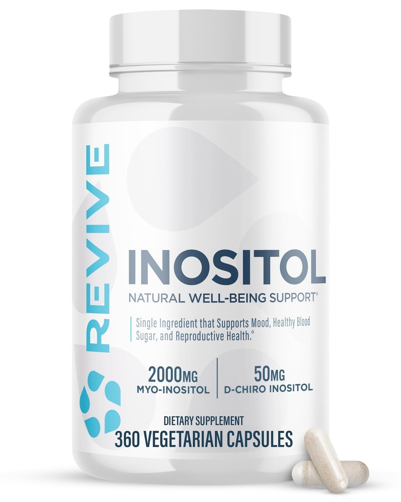 Revive MD Inositol Supplement voor mannen en vrouwen - Mood Support, Hormonal Balance, Healthy Blood Sugar & Reproductive Health - Vegan-Friendly, Gluten-Free - 360 Vegetarische Capsules - 180 Serves