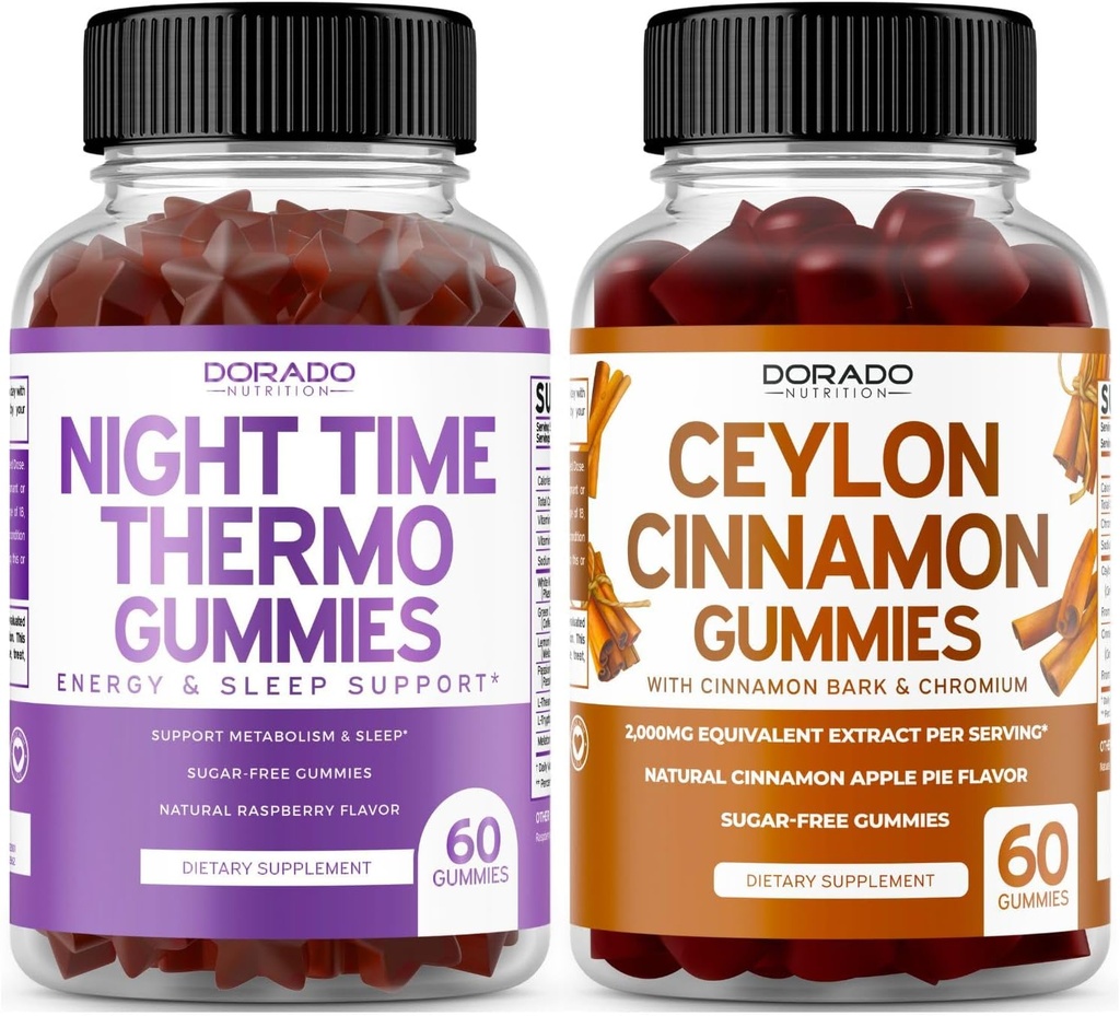 Brûleur de graisse de nuit (60 Gummies) Perte de poids et métabolisme Supplément de mélatonine aromatisée aux framboises et Ceylan Cinnamon (60 Capsule) Digestion Supplément général de bien-être - Vegan & Made in USA