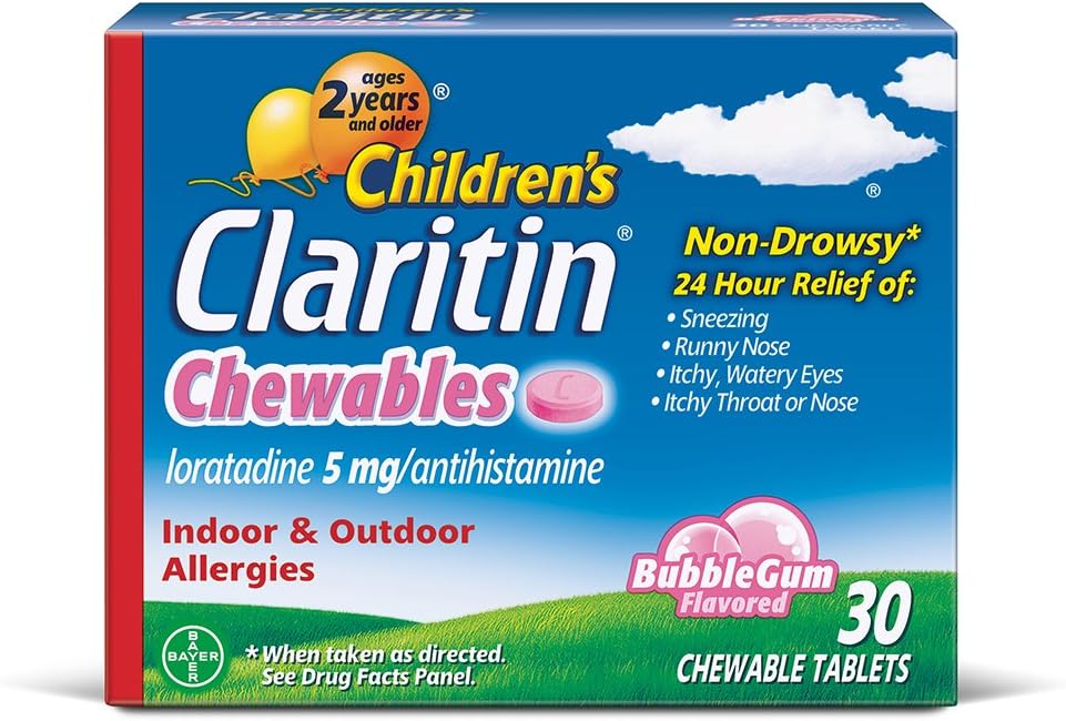Claritin 24 uur Allergie Kauwtabletten voor kinderen, Non Drowsy Allergie Relief, 30 tellen