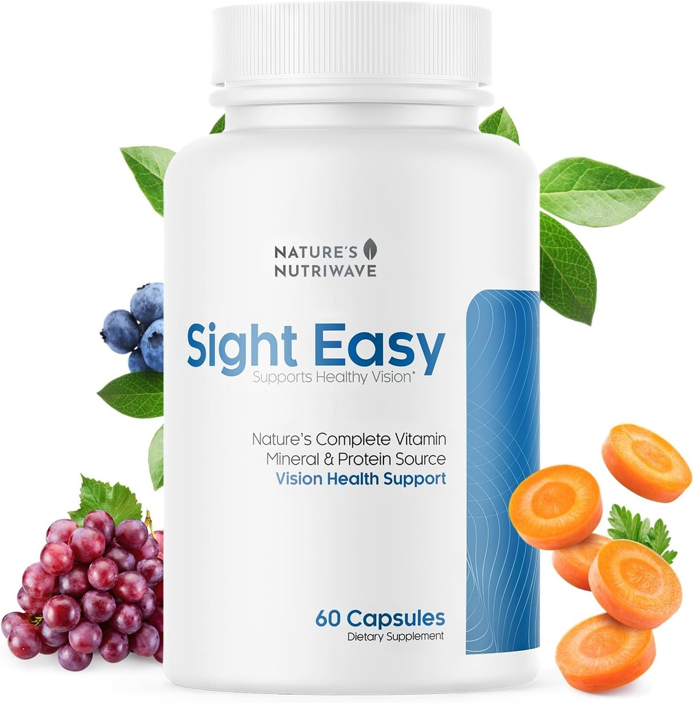 ZICHT-EASY - Oogvitaminen en minerale supplementen met luteïne en zeaxanthine, vitamine C, vitamine E, zink en bosbessen voor gezonde visie en oogfunctie ondersteuning - 60 capsules, 1 maand levering