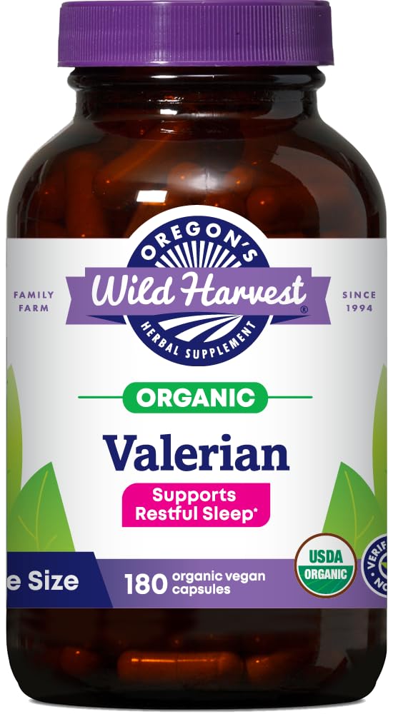Oregon's Wild Harvest Non-GMO Biologische Valeriaan Capsules Non Habit Forming Herbal Slaaphulp, Melatonine Gratis, 180Count