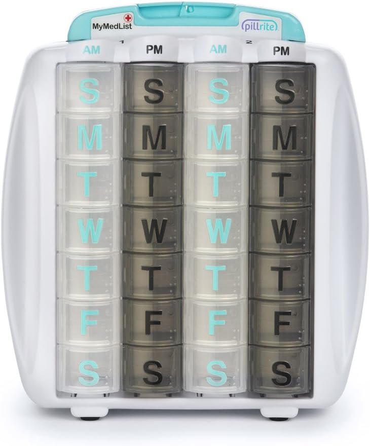 Medication and Supplement Pillbox Organizer, 3 ¾ in x 7 in - 28-Day Medicine Sorter - FSA and HSA Eligible – Monthly Medication Dispenser - Easy to Fill - 4-Week Pill Holder - Travel Friendly