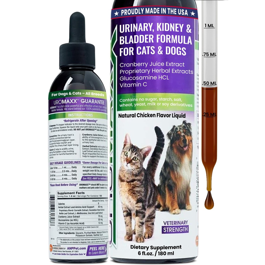 Cat & Hond urinary Tract Treatment, Bladder & Nieren Ondersteuning voor honden en katten, Krachtige maar zacht huisdier verzorging, met vloeibare Cranberry & Glucosamine, Kip smaak, 6 oz fles, 1 verpakking