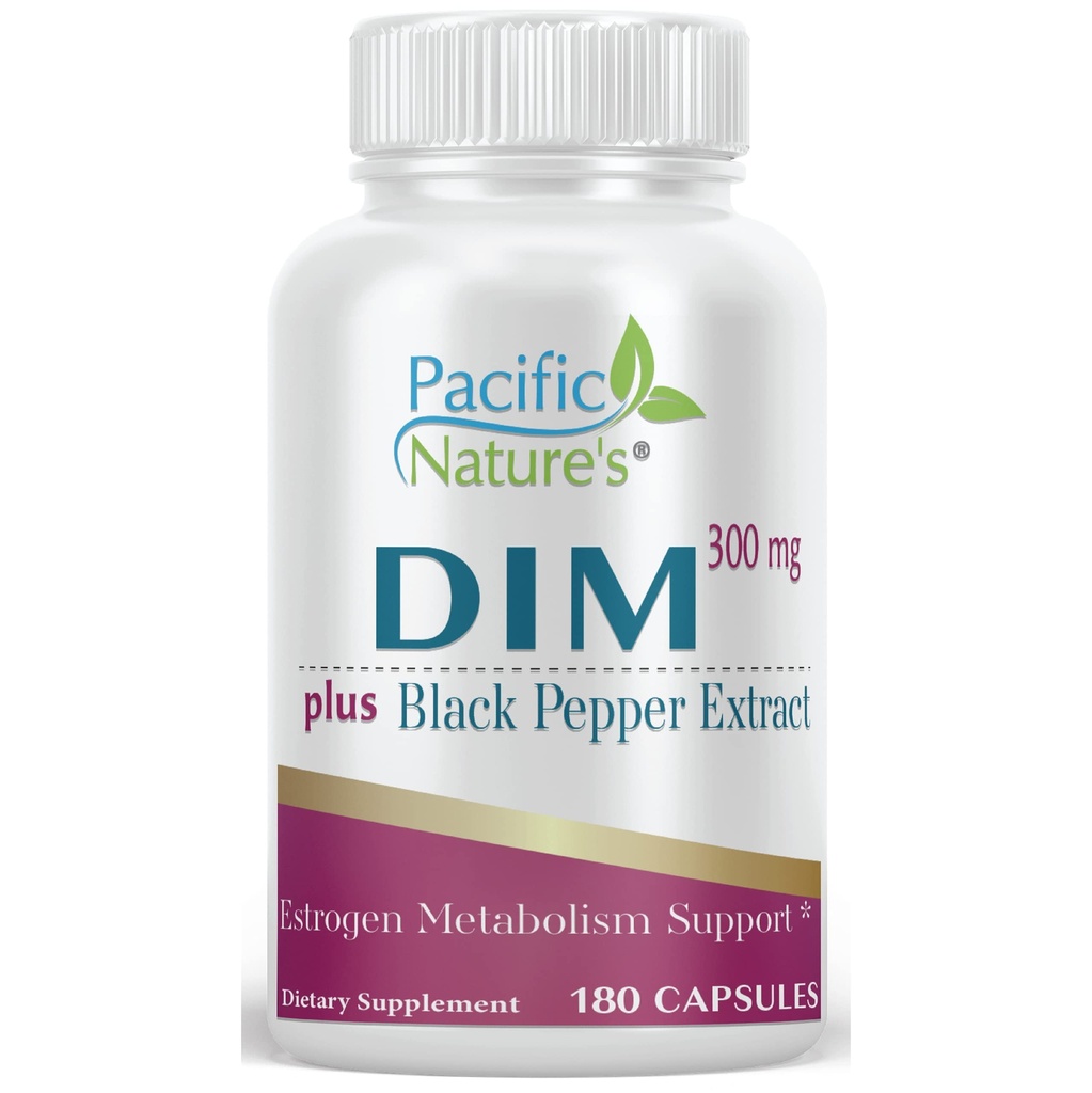 Pacific Nature's DIM 300mg with Black Pepper (180 Capsules) Diindolylmethane Supplement for Hormone Balance and Support for Both Men & Women - Gluten-Free, Non-GMO