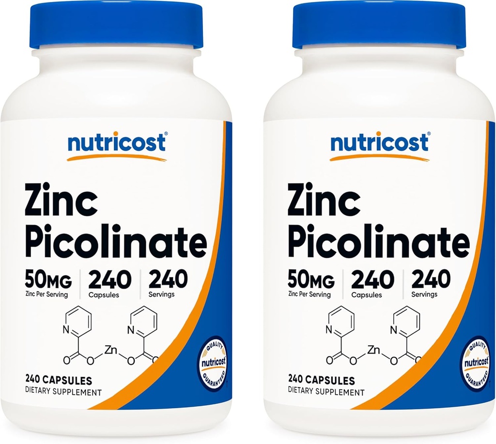 Nutricost Zink Picolinaat 50mg, 240 Vegetarische Capsules (2 flessen) - Glutenvrij en niet-GMO