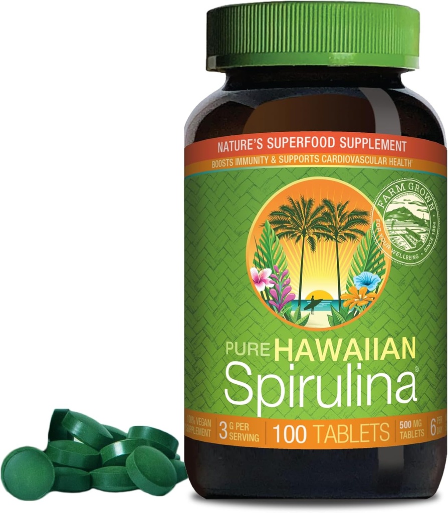 Nutrex Hawaii, Pure Hawaiian Spirulina 500 mg, Veganistisch, Ondersteunt Immuun Systeem, Hart, Cellen en Energie, 100 tabletten