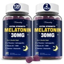 Melatonine Gummies 30mg voor volwassenen: Maximale sterkte Melatonine Supplement met L-Theanine, Ashwagandha, MSM, Vitamine D3 & Zink - Non-Habit vorming, Natural Mixed Berry Flavor 60 Tellen (pakket van 2)