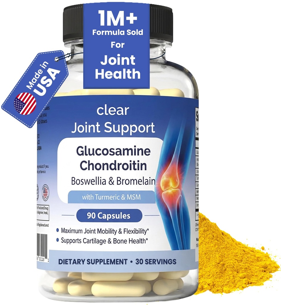 Glucosamine Chondroitin MSM met Kurkuma & Boswellia 90 capsules met 8-in-1 Joint Support Supplement for Flexibiliteit & Mobility 