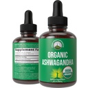 Ashwagandha Liquid Drops. USDA Biologische Vegan Supplement. Extra sterkte Ashwagandha Root Extract voor vrouwen, mannen, kinderen. met adaptogenen. Zero Sugar, Biologische, Glutenvrije Tinctuur Supplementen.