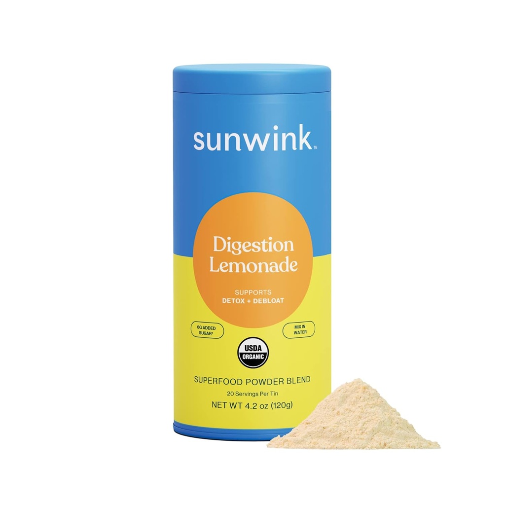 Poudre de limonade à digestion de vin de soleil - Poudre de super-aliments bio pour la santé des dégels et des intestins - Soutien à base végétale pour la santé digestive avec poudre d'amla, dandelion et extrait de racine de chicorée, 4,2 oz (20 portions)