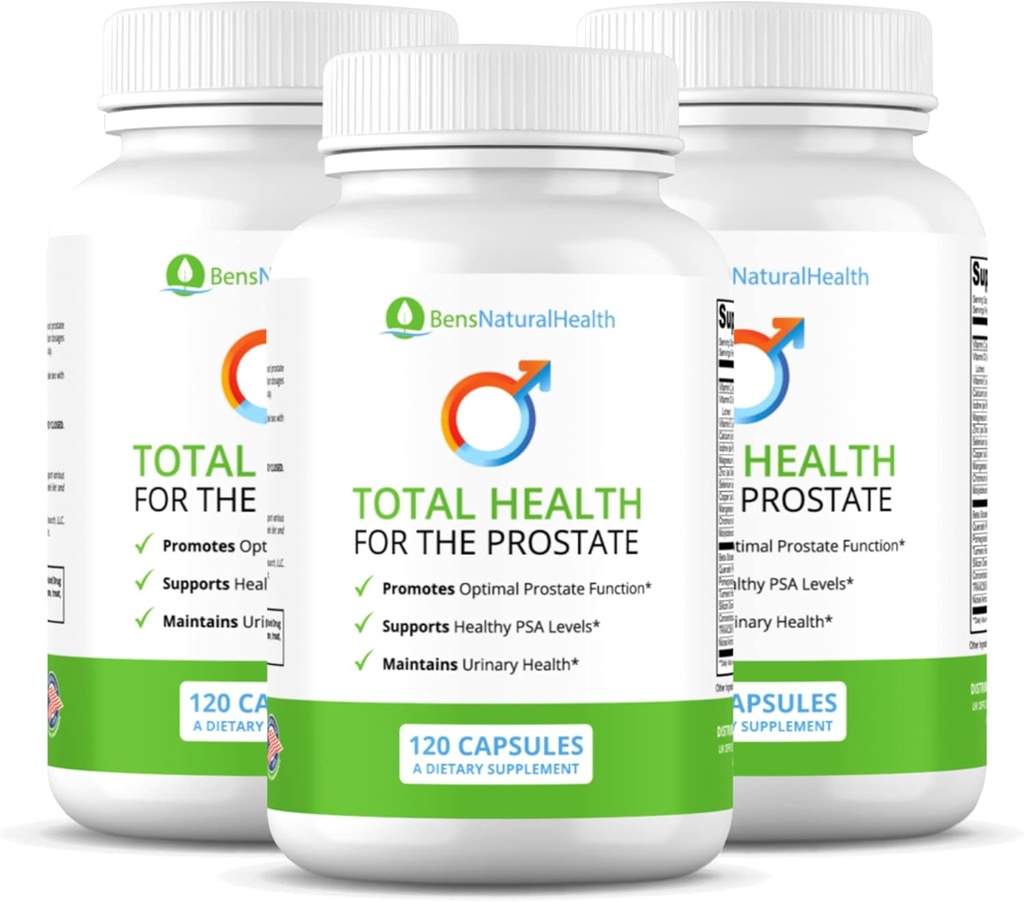 Ben's Natural Health Total Health for The Prostate Supplement with Beta Sitosterol Vitaminen C, D, E, Zink en Kurkuma, 360 Vegicaps, 3 Pack