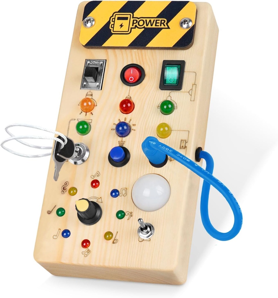Hoarosall Montessori panneau en bois occupé avec 8 interrupteurs LED, jouets sensoriels Light Switch jouets de voyage pour 1+ an bébé et jeune fille