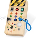 Hoarosall Montessori Houten druktebord met 8 LED-lichtschakelaars, Sensory Speelgoed Lichtschakelaar Reisspeelgoed voor 1+ jaar oude baby en peuter
