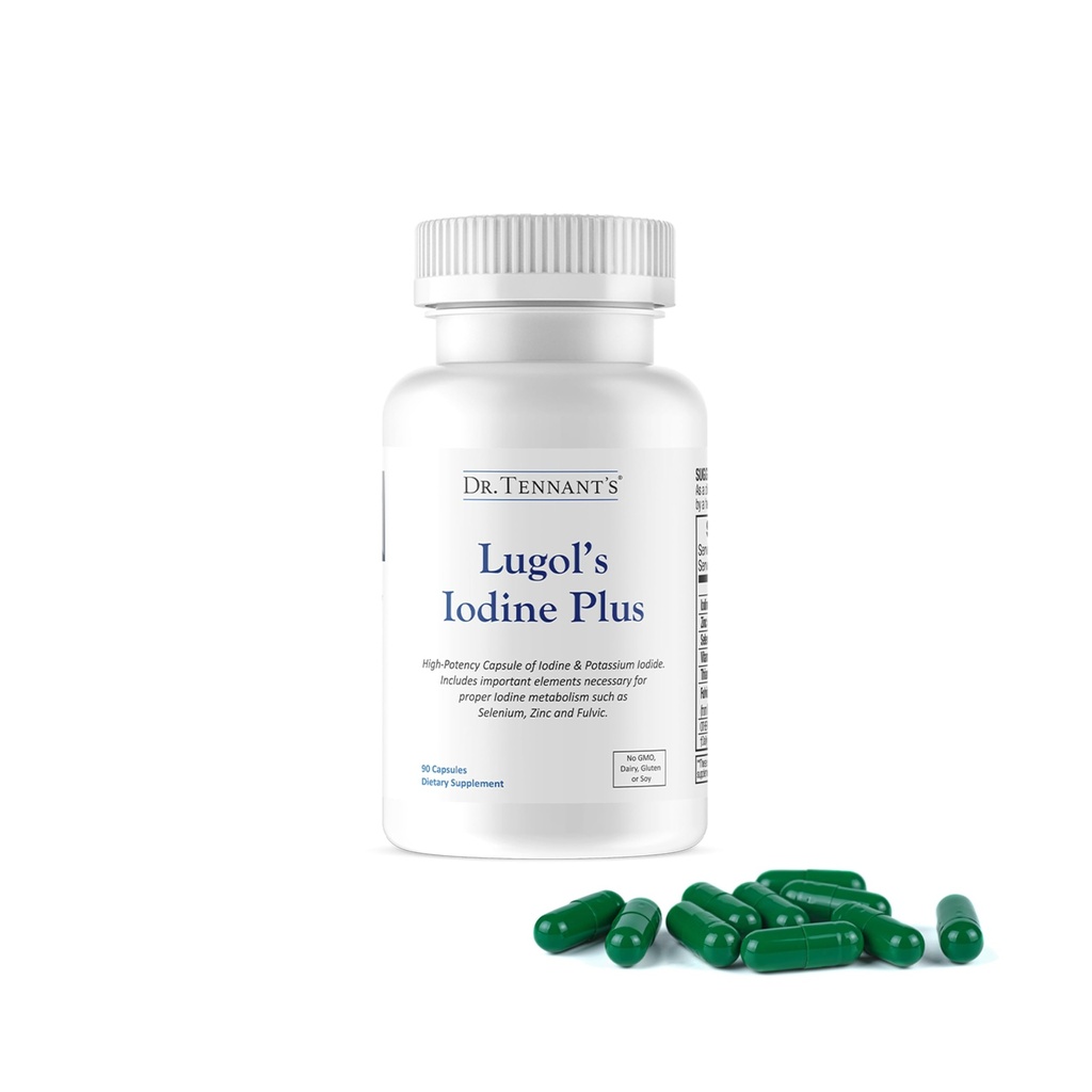 Dr. Tennant's Jodium Supplement Plus Lugol's Jodium & Kaliumiodide met essentiële Co-Factoren Selenium, Zink & Fulvic Acid Ondersteunt Thyroid & Borstgezondheid 90 Capsules