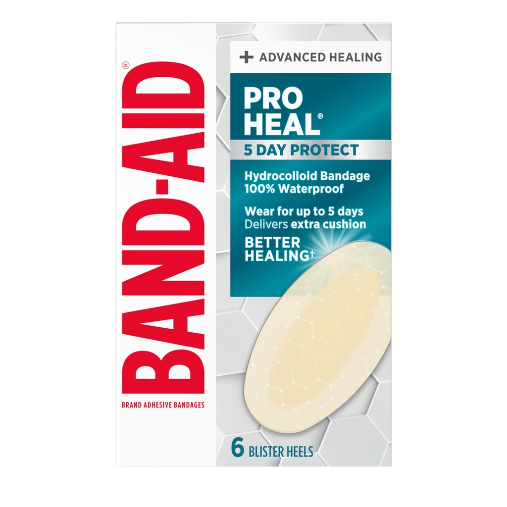 Band-Aid Merk Hydro Seal lijm Bandages voor Heel Blisters, Waterproof Blister Pad en Hydrocolloïde Gel Bandage, Steriel en Lang-Lasting, 6 st.