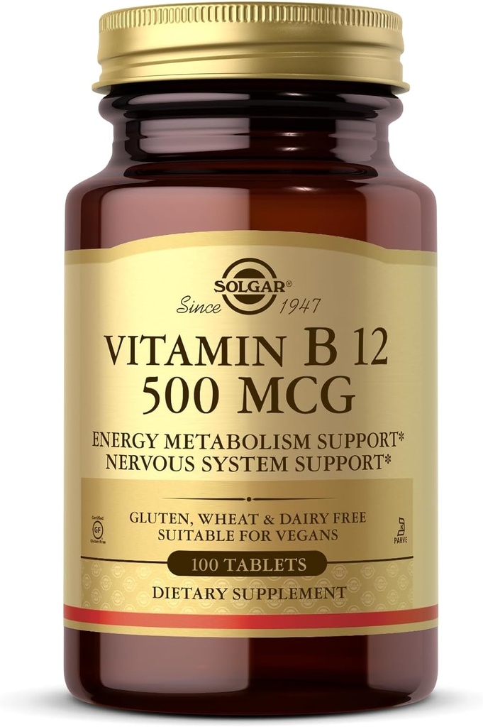 Solgar Vitamine B12 500 mcg - 100 tabletten - Veganistisch, Glutenvrij, Zuivelvrij, Kosjer - 100 porties