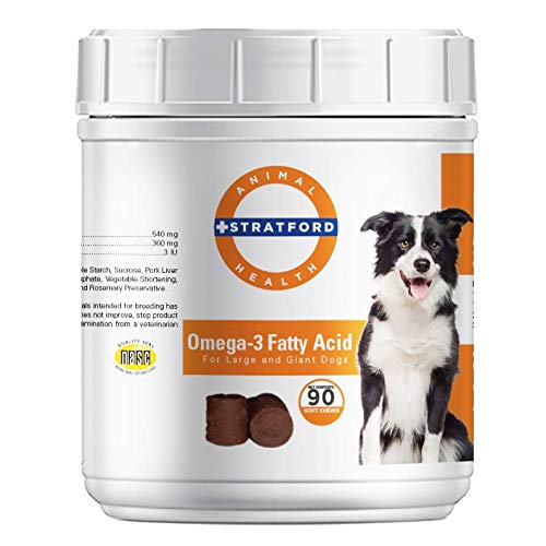 Stratford Pharmaceuticals EZ Kauw Omega 3 Fatty Acid Zachte Kauw Max Strength - Honden Omega 3 Supplement - Zachte Chew Treats met visolie voor honden - Grote en reusachtige honden - 90 Zachte Kauwen
