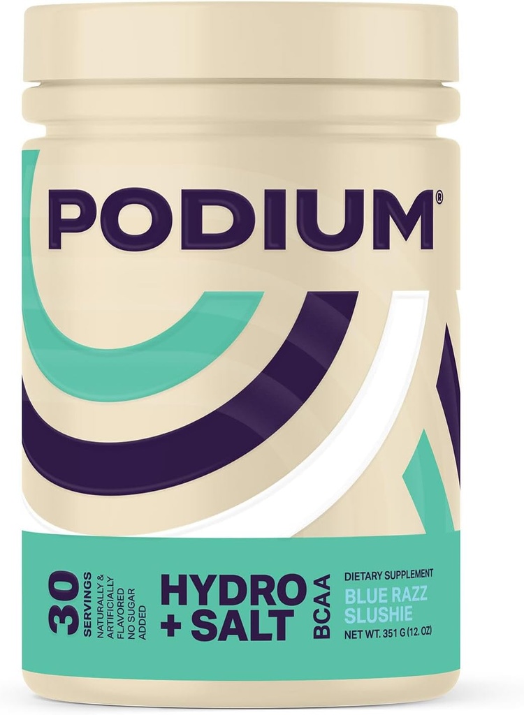 Podium Nutrition, Instantized BCAA Powder, Hydro and Salt, Blue Razz Slushie, 30 Servings, Electrolytes, Hydration, Herstel