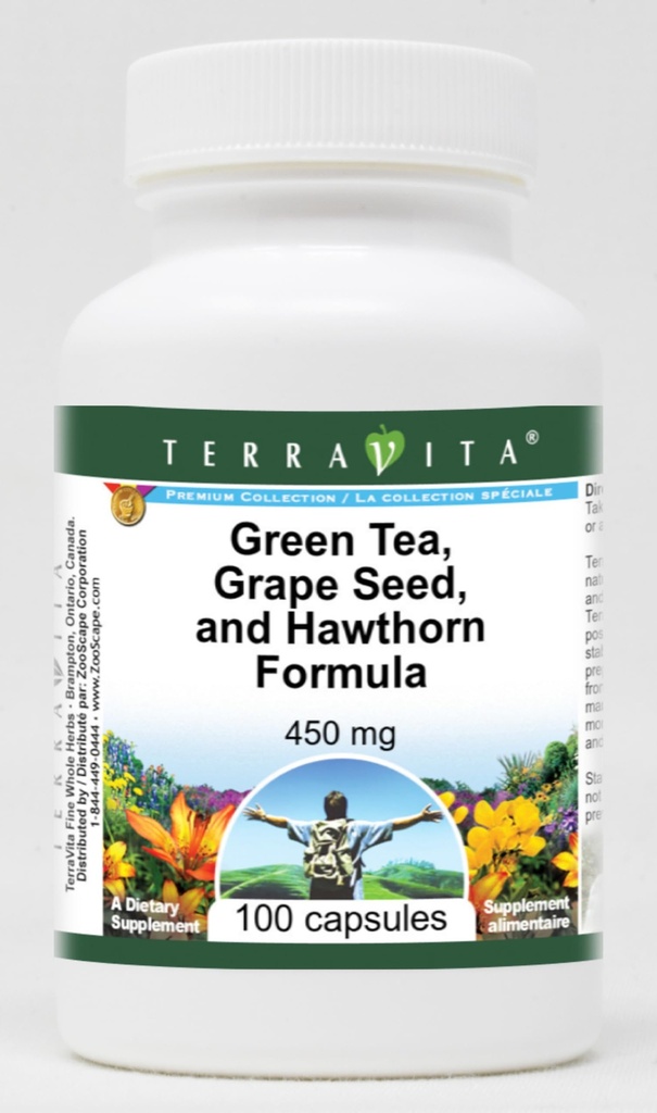 Hoge bloeddruk Ondersteuning - Groene thee, druivenzaad en hawthorn - 450 mg (100 capsules, ZIN: 517080)
