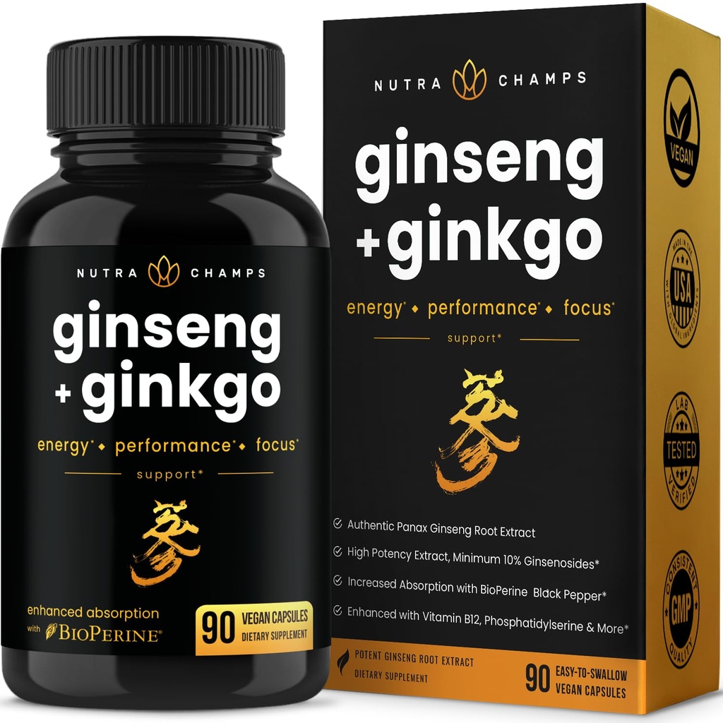 NutraChamps Korean Red Panax Ginseng Capsules Extra sterkte Ginsenosides voor energie, focus, prestaties, vitaliteit en immuunondersteuning