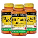 Mason Natural Folic Acid 400 mcg, Daily Supplement for Health, Mood and Prenatal Care, for Women of Preboring Age, 100 Tablets (pack of 3)