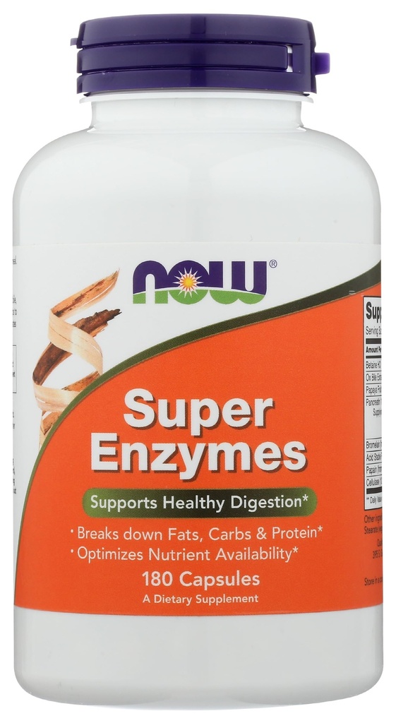 NOW Supplementen, Super Enzymen, samengesteld met Bromelain, Ox Bile, Pancrean en Papain, Super Enzymen, 180 Capsules