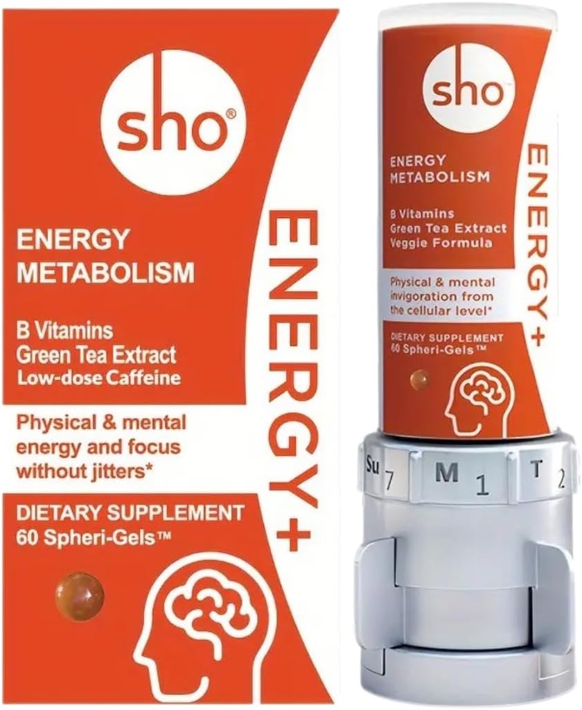 SHO Vegan Energy+ Focus Supplement Kit - Matcha Green Tea Extract, Gemethyleerd B Complex, Vitamine B en Cafeïne Natuurlijke Energie Booster zonder Crash, Jitters voor mannen en vrouwen - 60 Pillen Refill Bottle