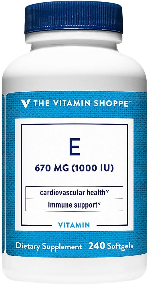 De Vitamine Shoppe Vitamine E 1000IE - Natuurlijke Bron, Ondersteunt Gezond Cardiovasculair Systeem, Immune Health & Eye Health - Eenmaal daags (240 Softgels)