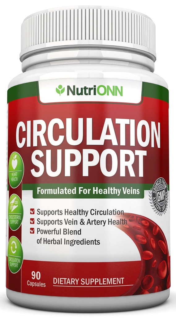 Blood Circulation Support - All Herbal Supplement for Healthy Blood Flow, Arteries & Veins - Promoot Leg Comfort - Met Hawthorn, Niacin, L-Arginine, Butcher
