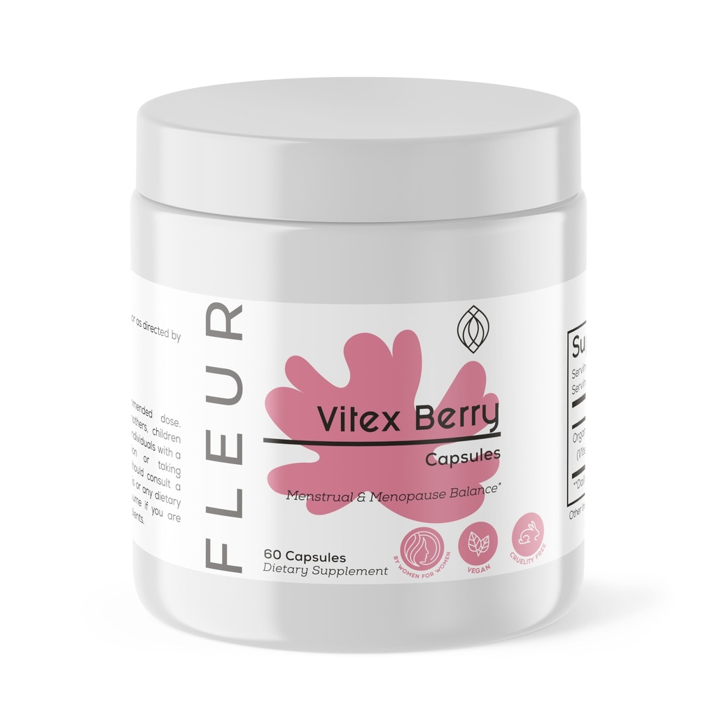 FLEUR Vitex Capsules, Vitex Chasteberry voor Hormone Balance voor vrouwen, PCOS supplement helpt handhaven Progesterone niveau voor Menstruele Cycle Ondersteuning, Vruchtbaarheid & PMS Ondersteuning, 500mg, 60Ct