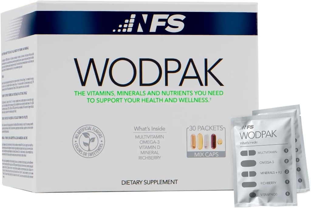 NF Sports WodPak Complete Daily Multivitamine Vitamine Pack for Men and Women, Soft-Gel Berry-smaak Multivitaminen met Vitamine D, Vitamine D3, Zink, Omega 3, 30 porties (pakket van 1)