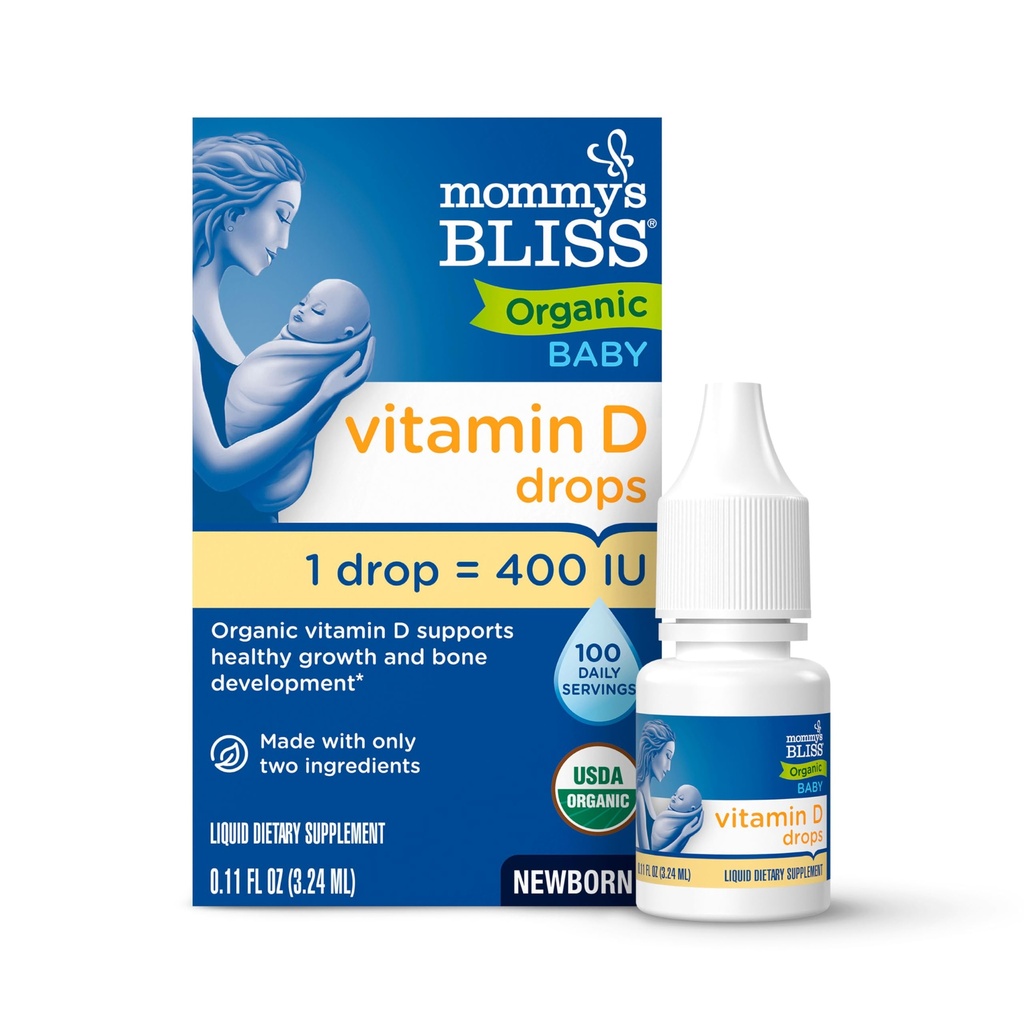 Mommy's Bliss Bio Vitamine D gouttes - Bébés et nouveau-nés - Soutient la croissance et le développement des os - Utilisation facile - 400 UI par goutte - 100 portions quotidiennes