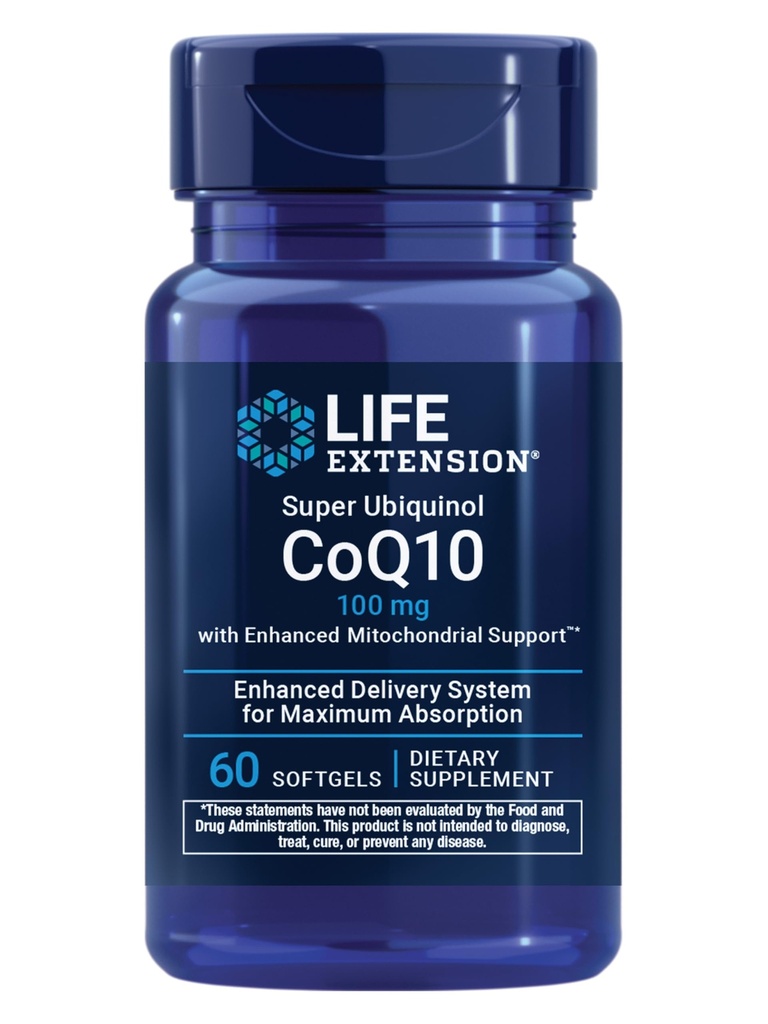 Life Extension Super Ubichinol CoQ10 met verbeterde Mitochondriale Ondersteuning, Krachtige Hart Gezondheid en Cellulaire Energie Productie Ondersteuning, Ultra-absorbeerbare, Glutenvrije, Non-GMO, 100 mg, 60 softgels