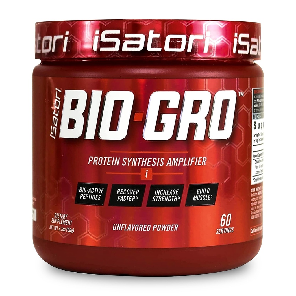 iSatori BIO-GRO eiwitsynthese versterker, voor spierherstel en groei, verbeterde Stimulant Free Pre Workout & Colostrum Supplement met Bio-Active Peptides- Unflavored (60 Servers)