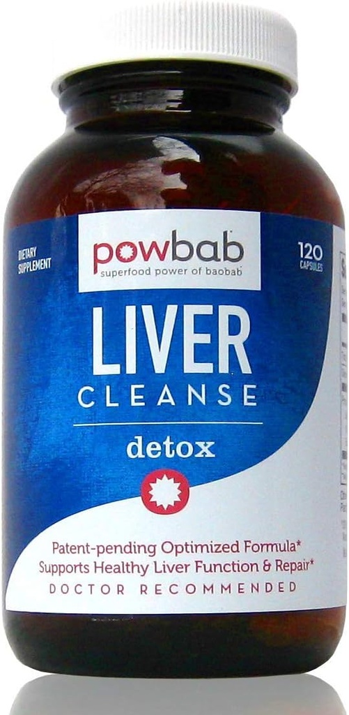 Powbab Lever Reiniging Detox. #1 Patent-Pending Geoptimaliseerde Reparatie Formule. Lever Md Focus Onderzoek met biologische Baobab, Beetwortelpoeder en Goji. Beats Milk Thistle Silymarin & Dandelion (120 capsules)