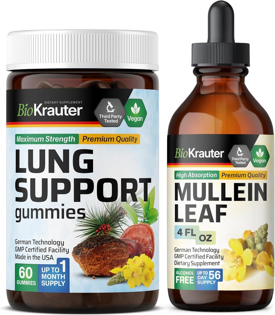 BIO KRAUTER Lung Support 60 Gummies & Mullein Tinctuur 4 Fl. Oz.