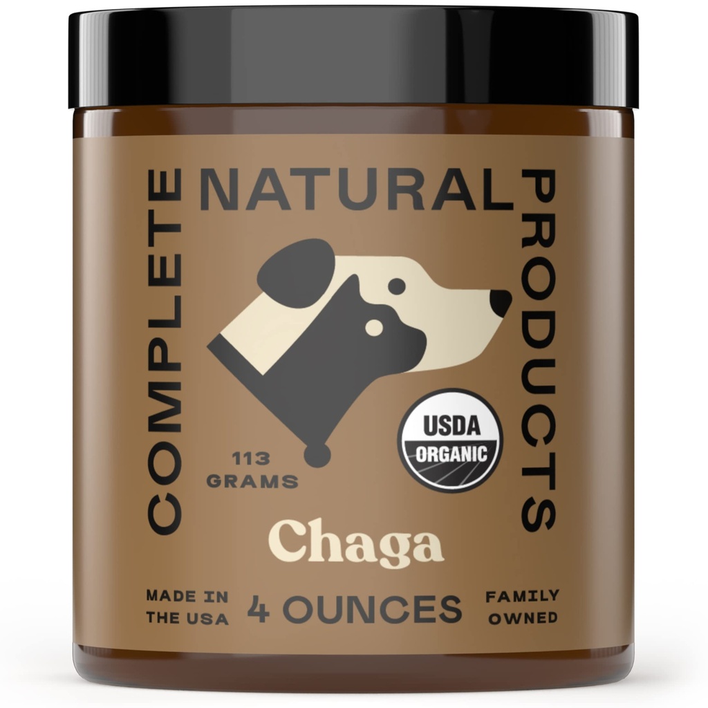 Produits naturels complets Poudre de champignons de Chaga biologique pour animaux de compagnie Immune Support et santé conjointe - 4oz