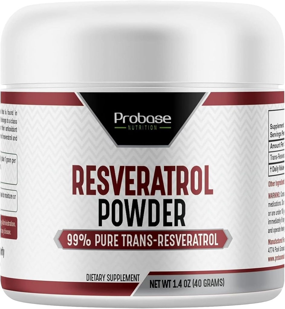 Probase Nutrition Trans Resveratrol Supplement, hoge zuiverheid Resveratrol poeder voor leeftijd ondersteuning, 40-dagen levering, 40 gram