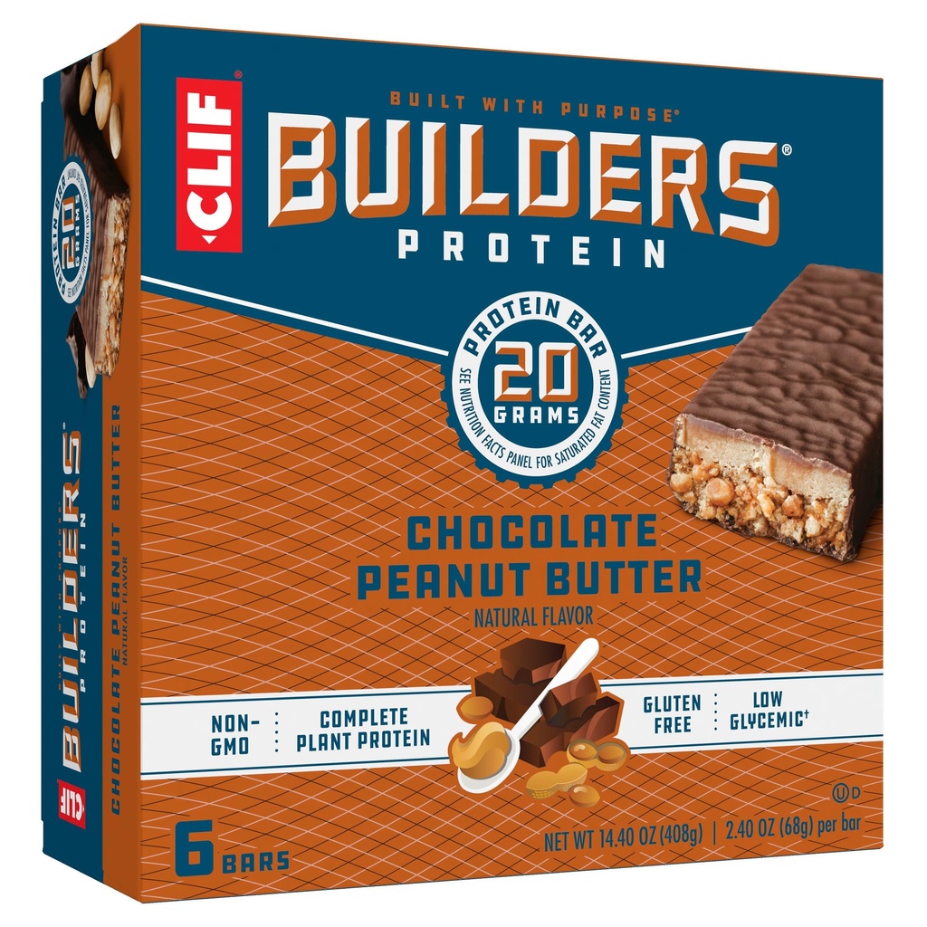 CLIF BUILDERS proteïnerepen - Chocolate Peanut Butter Flavor - 20g Plant Based Protein - Glutenvrij - Non-GMO - Lage Glykemie - Geen kunstmatige zoetstoffen - 2,4 oz. (6 Pack)
