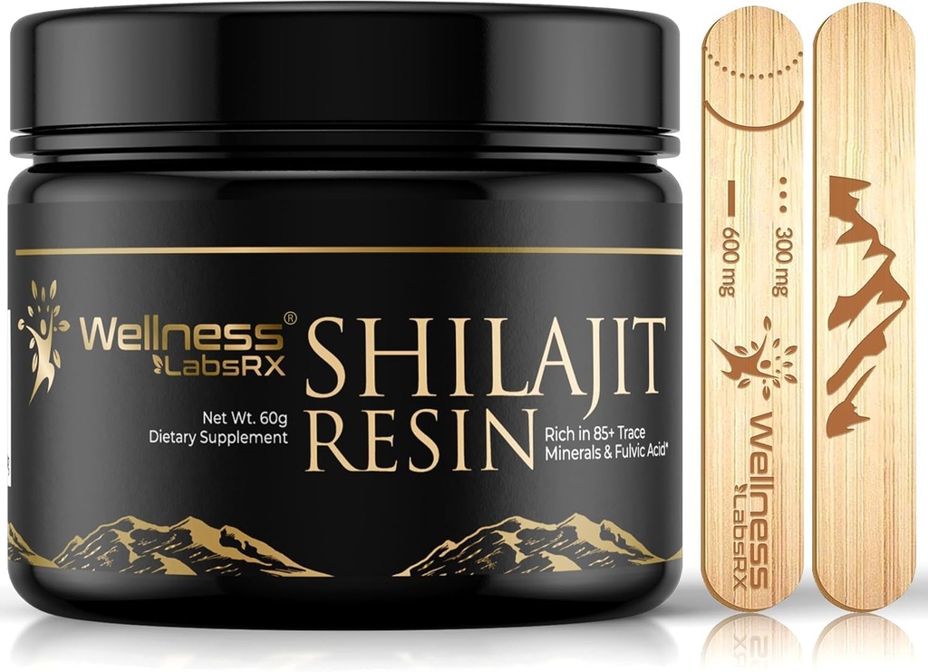 Shilajit Resin met Fulvinezuur en sporenmineralen - Gold Grade Pure Himalaya Shilajit voor mannen - Chilajit van Gilgit Verpakt met 85+ Mineralen, Metabolisme en Immune Ondersteuning - 60g
