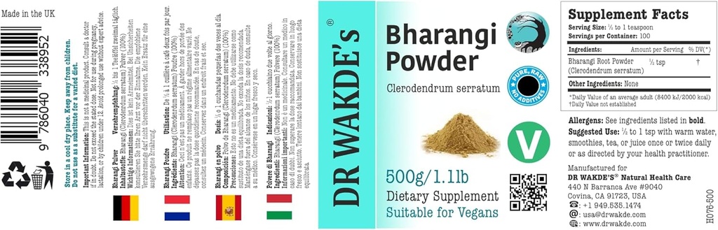 DR WAKDE'S Bharangi Poeder (Clerodendrum serratum) - 500g (1.1lb) 