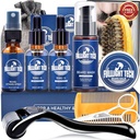 Beard Care Kit voor heren-Nourish Soften Grooming Patchy Beard W/Vitamin Spray,Mustache Oil,Balm, Wash,Boar Bristle Brush,Wooden Comb,Scissors,Valentines Fathers Gifts for Men Dad Him Echtgenoot Vriend