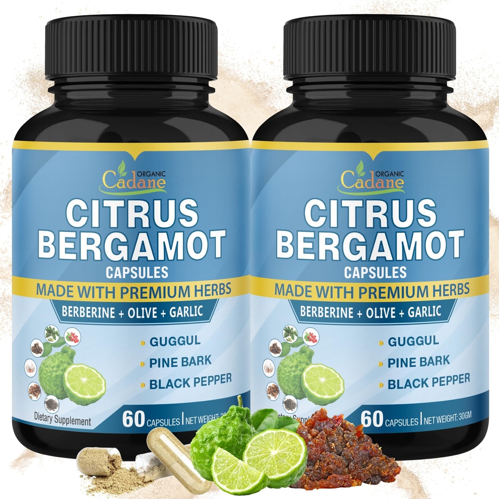 Cadane 2 Packs Citrus Bergamot Extract Capsules met Berberine, Olive, Guggul, Knoflook, Pine Bark, Black Pepper 